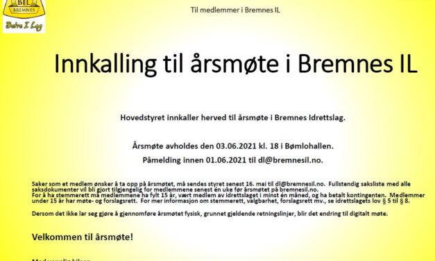 Innkalling til årsmøte i Bremnes IL